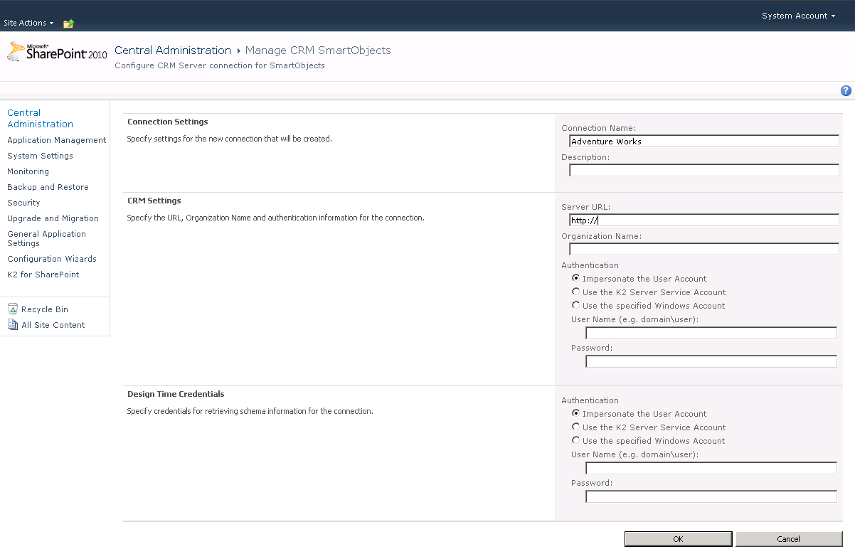 CRM Server Connection Settings